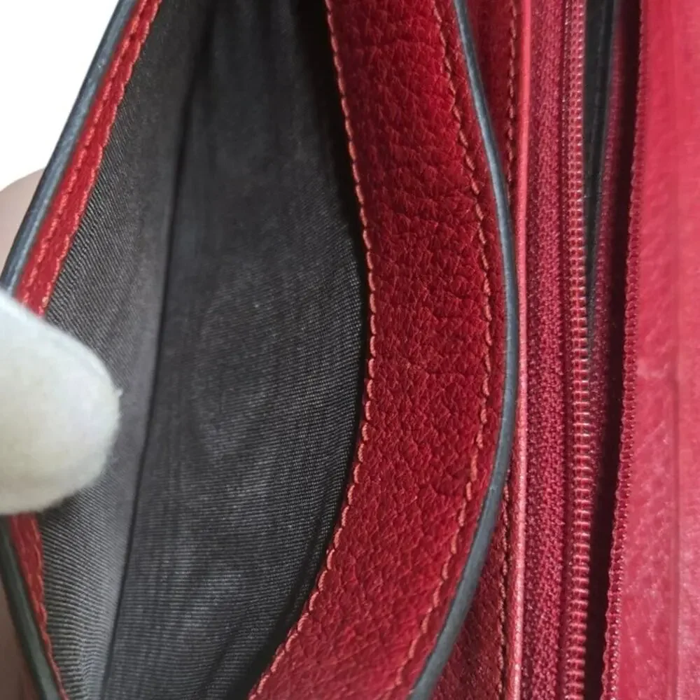 Gucci‎ GG Embroidered Floral Crystal Continental Red Leather Trifold Wallet